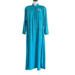 Christian Dior Loungewear House Dress Robe Iridescent Teal Waves Small Vintage